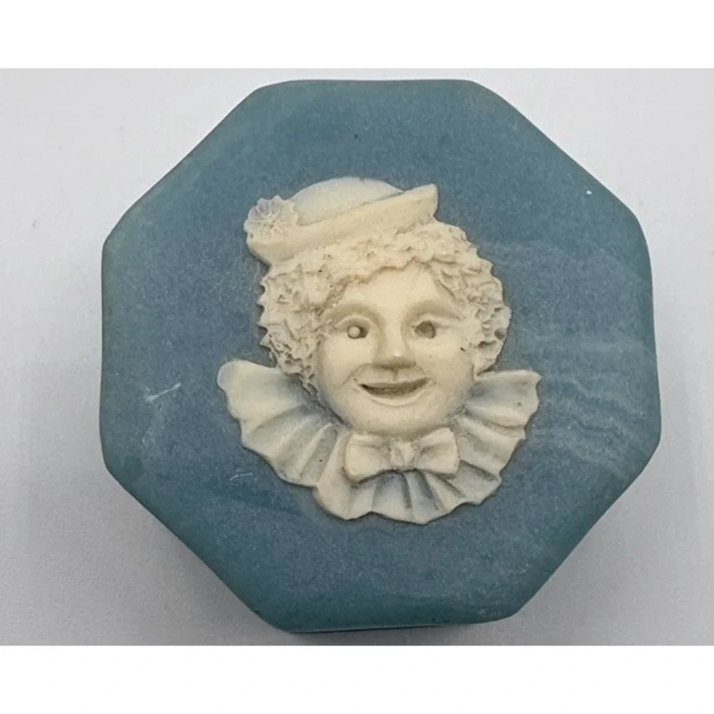 Vintage‎ Clown Soapstone Blue Swirl Trinket Box
